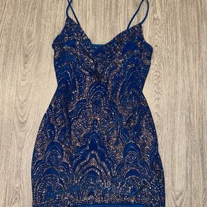 Jump Apparel ♡ Blue & Gold Glitter Mini Bodycon Dress
